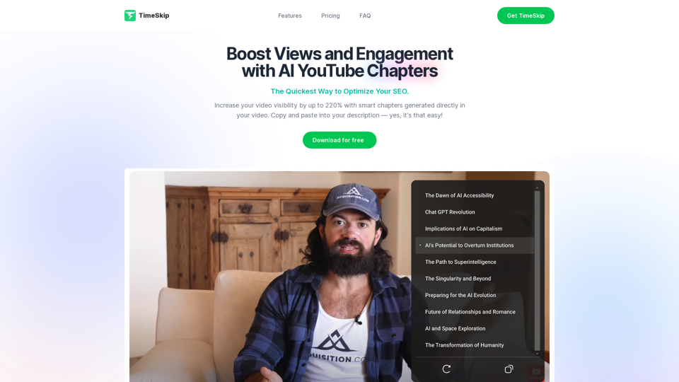 TimeSkip: Boost YouTube Views & Engagement with AI Chapters