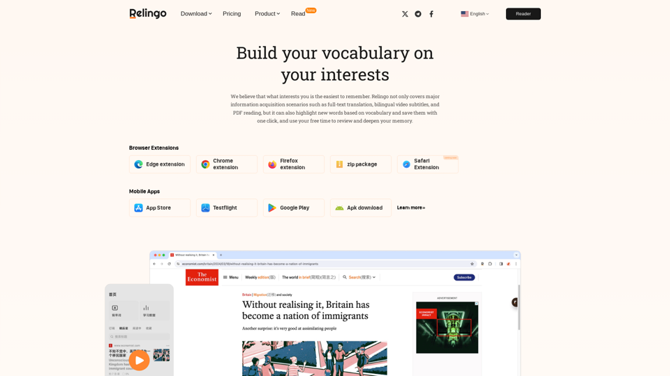 Relingo | Build vocabulary with interest articles and videos